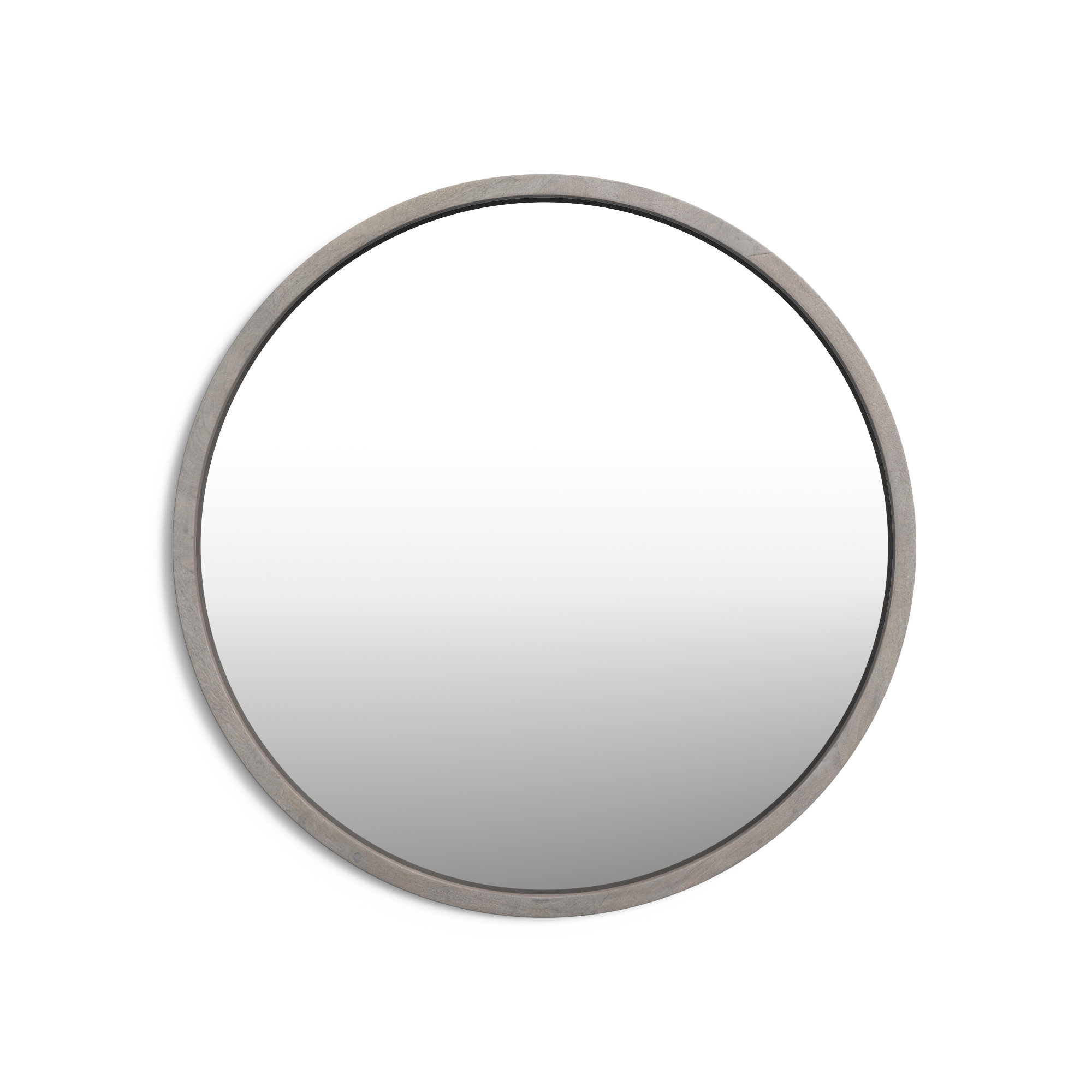 Carper Solid Wood Round Mirror, Gray
