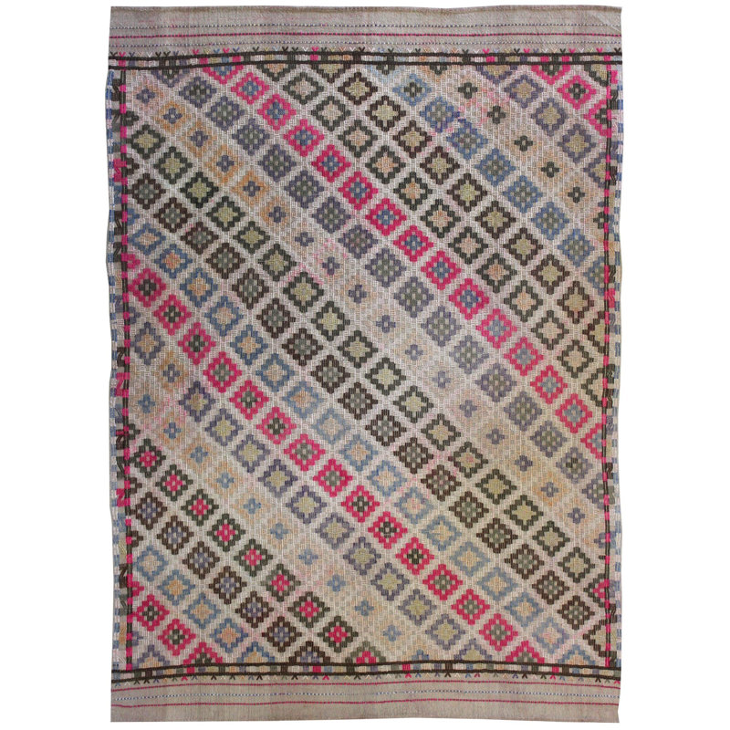 Tapis unique beige, rose, ivoire et bleu de 6 pi 1 po x 8 pi 6 po Jijim
