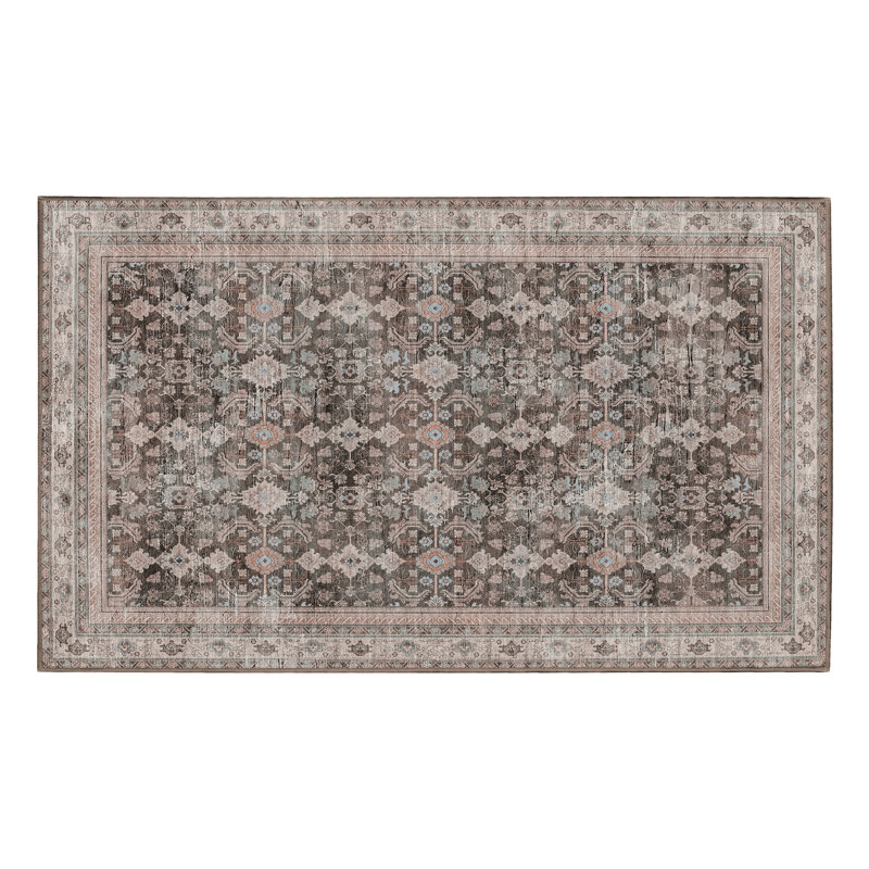 Verdelle Taupe Brown Machine Washable Non-Slip Stain-Resistant Traditional Floral Medallion Bedroom Kitchen Entryway Area Rug - 3'x5'