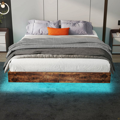 Full Size Floating Bed Frame With LED Lights, Heavy Duty Metal Platform