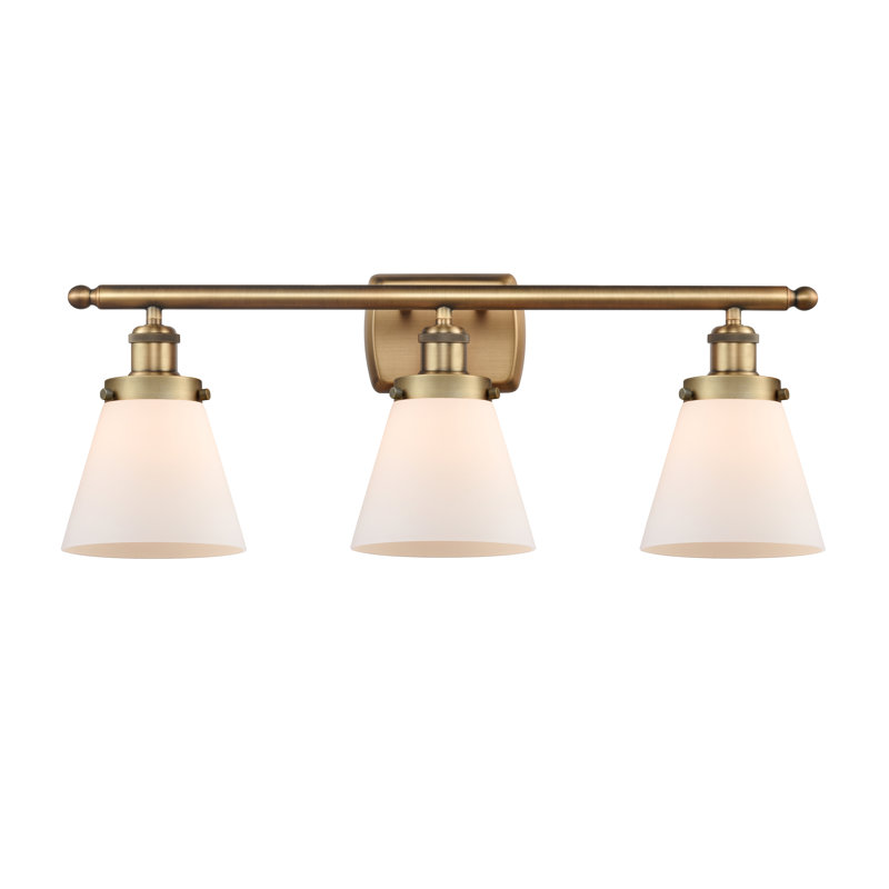 Éclairage pour meuble-lavabo à 3 lumières 26 "Ballone Urban Cone, Blanc mat, Laiton brossé, Incandescent