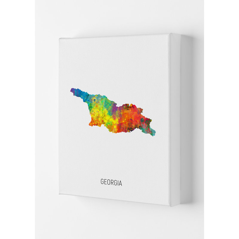 Georgia Watercolour Map by Michael Tompsett - Print, Wrapped Canvas, 29.7cm H x 21cm W x 4cm D
