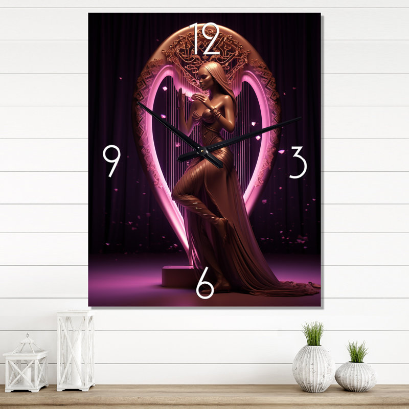 Mythique femme jouant de la harpe - horloge murale rétro, Petit