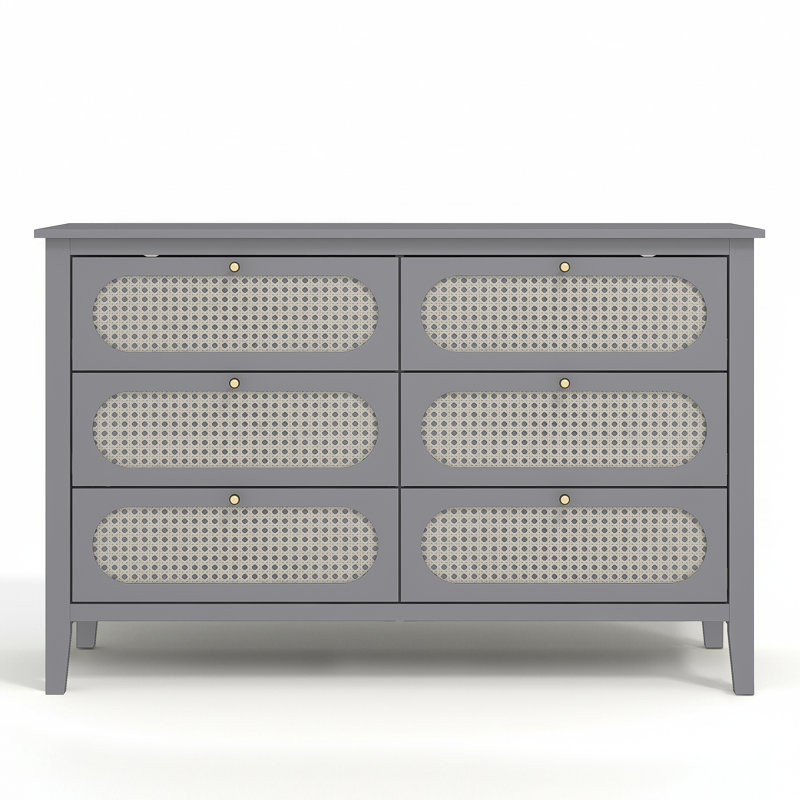 Arthen Rattan 6 Drawer Chest of Drawer, Grey