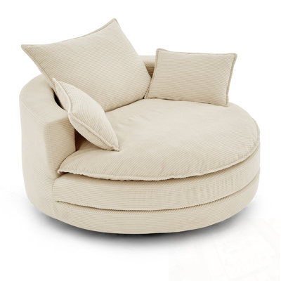 Swivel Accent Barrel Chair with Dual-layer Cushion Design and 3 Removable Pillows