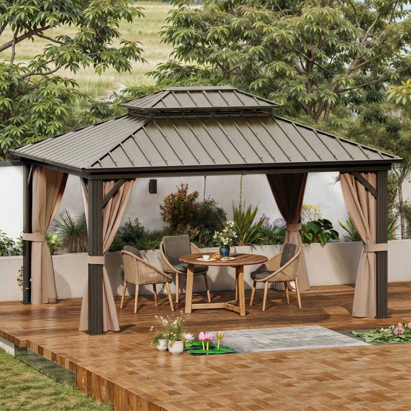 Outdoor Hardtop Aluminum Patio Gazebo with Antique Bronze Roof, 11 ft x 9 ft