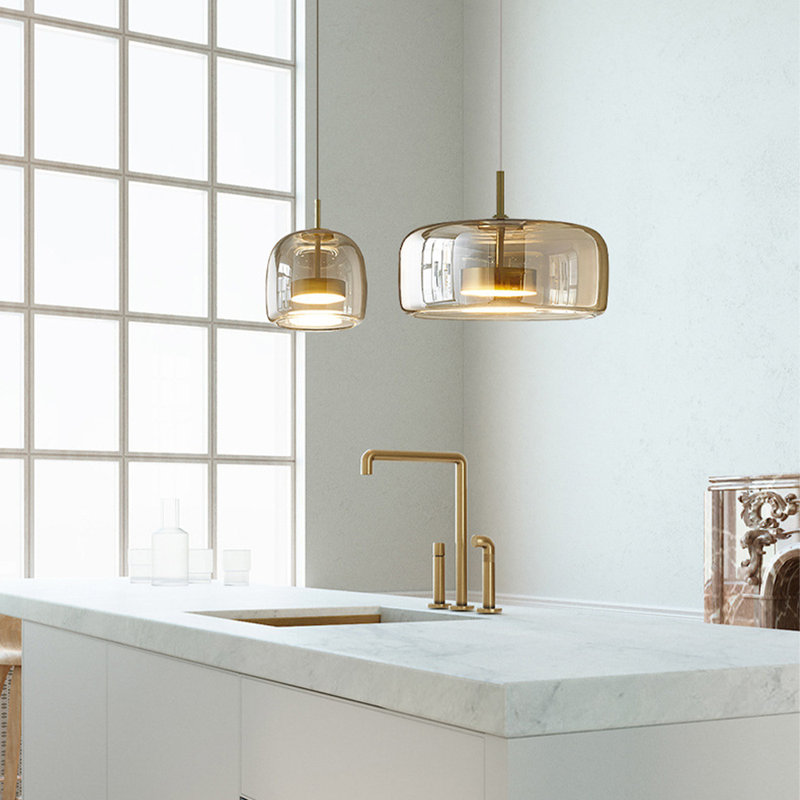 Modern Amber Glass Led Pendant Light, 9.3" H x 9.05" W x 9.05" D