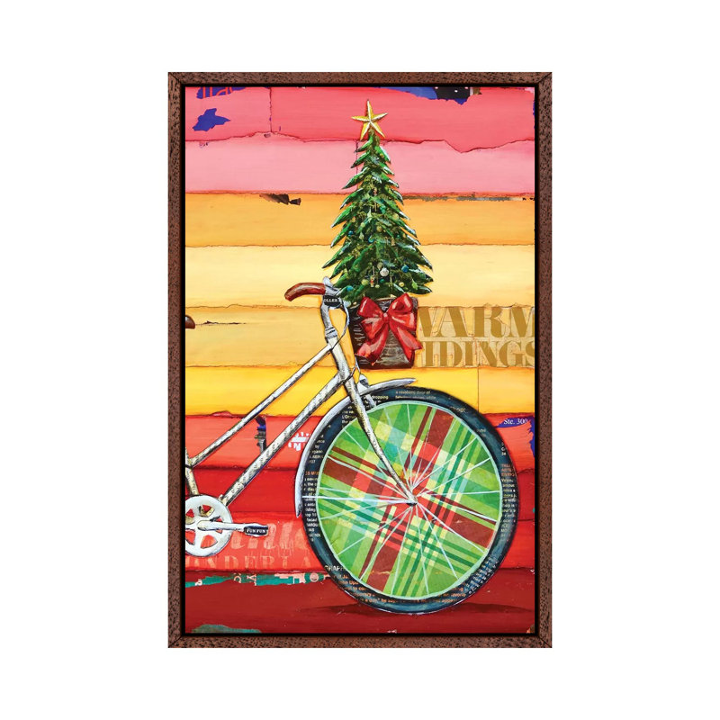 Go Christmas Tree by Danny Phillips - Print on Canvas, 66.04cm H x 45.72cm W x 3.81cm D, Classic Brown Wood Framed