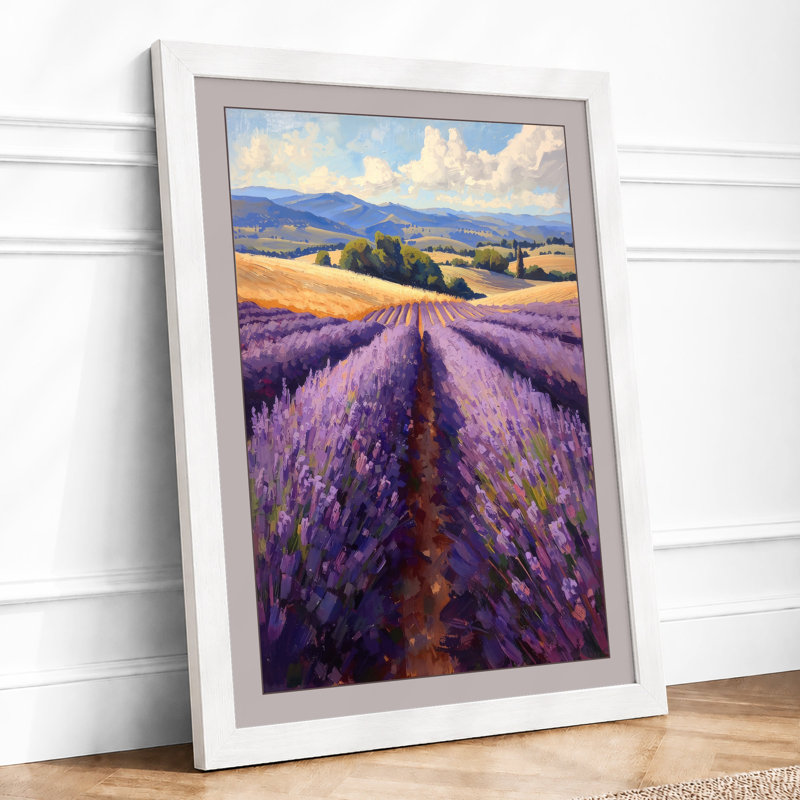 Lavender Fields at Dusk Rustic - Framed Print, A4 - 29.7 x 21.0 cm, White