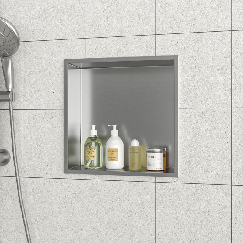 Stainless Steel Shower Niche, Brushed Nickel, 3.94" H x 12" W x 12" D, Brushed Nickel