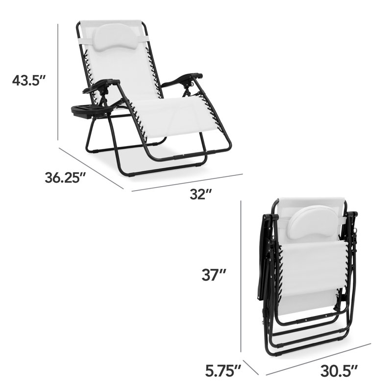  Oversized Zero Gravity Chair, Folding Outdoor Patio Recliner W/ Cup Holder - White, White Cushion/Black Frame