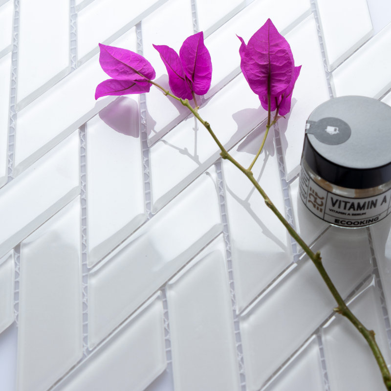 0.75" x 1.65" Straight Edge Glass Mosaic Tile, Super White