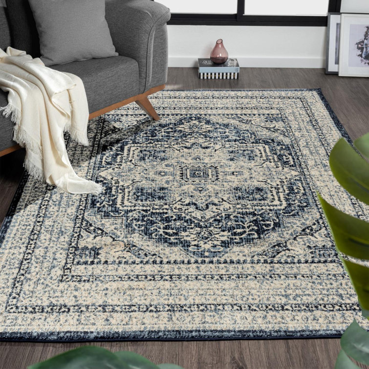 Tapis rectangulaire bleu marine en polypropylène tissé à la machine