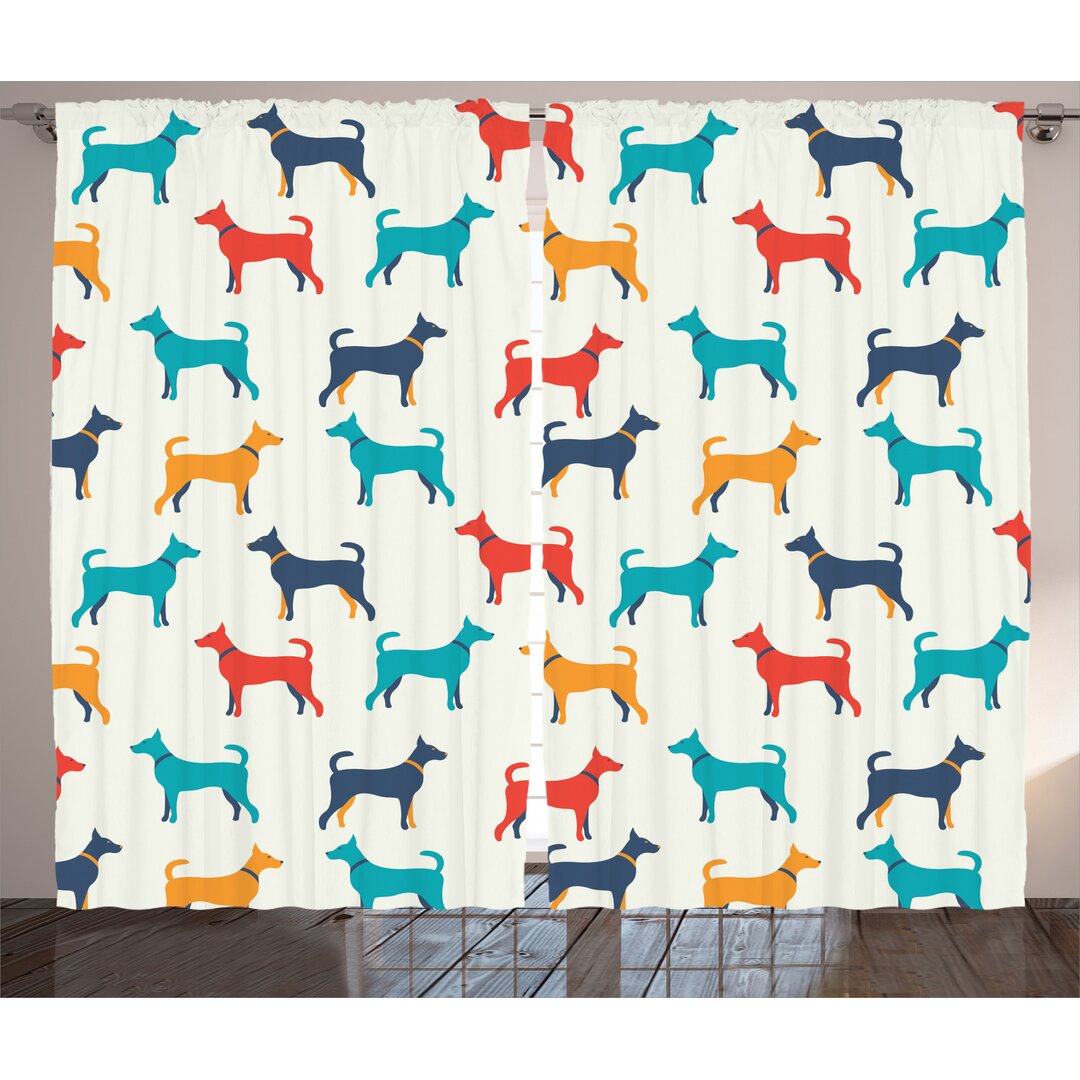 Rustikaler Vorhang, Retro Dog, Bunt, Grau Teal Rot