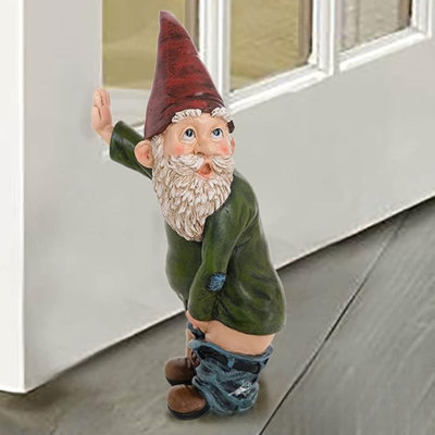 Statue de gnome - polyrésine - nain de jardin Willy The Peeing pour ornements de pelouse, décorations d'intérieur ou d'extérieur - Gnomes rouges et verts