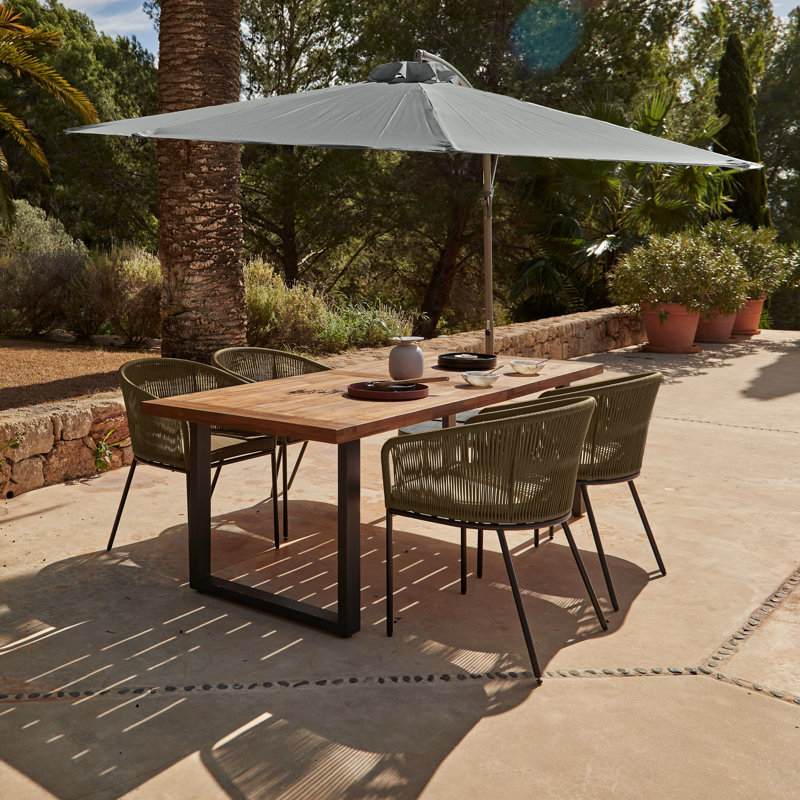 4 Seater Wooden Outdoor Dining Set 175cm, Green & Grey Lean Over Parasol