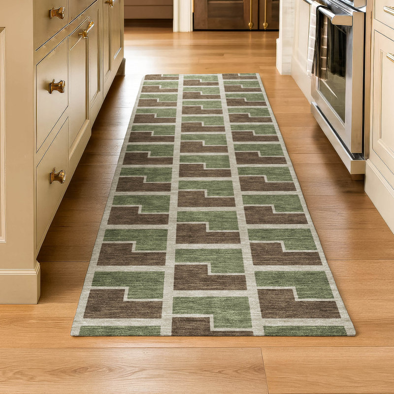 Premium Machine Washable Mayfield AMF2416 Geometric Rug, 2'3" x 7'6" Runner, Chocolate