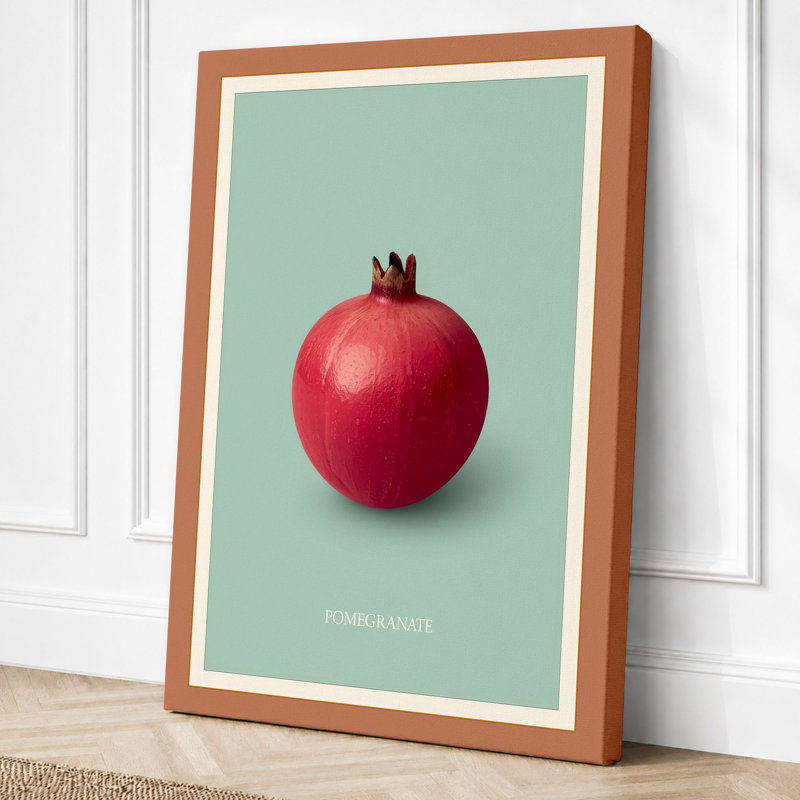 Pomegranate Study Botanical - Wrapped Canvas, 36x24 - 91.4 x 61.0 cm, Terracotta Border