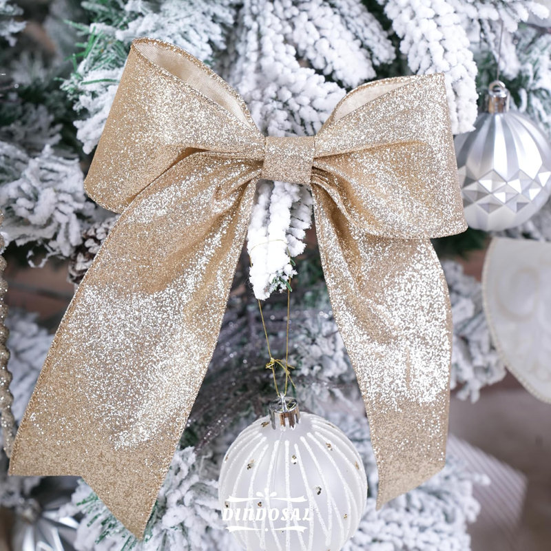 Arbre de Noël ruban de Noël filaire 2,5 pouces, 6 rouleaux 36 verges champagne doré