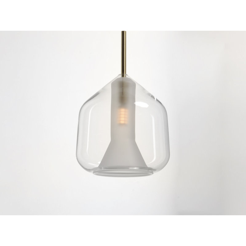 Luminaire suspendu en forme de cloche à 1 lumière Ryia, Laiton satiné, Transparent