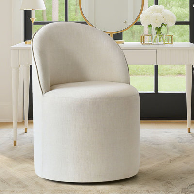 Linen Upholstered Swivel Vanity Chair With Hidden Wheels