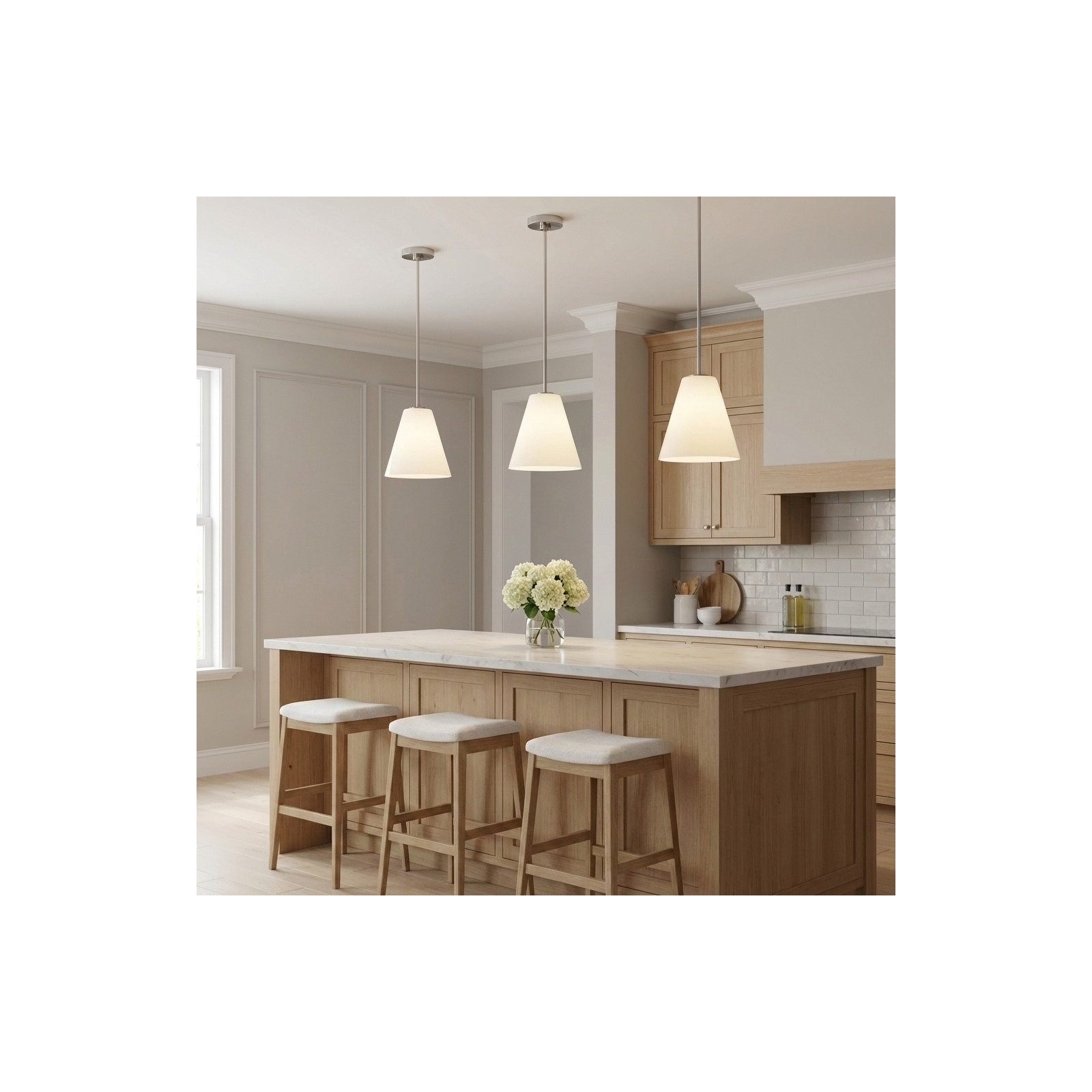 Hayden One Light Pendant, Brushed Nickel, White