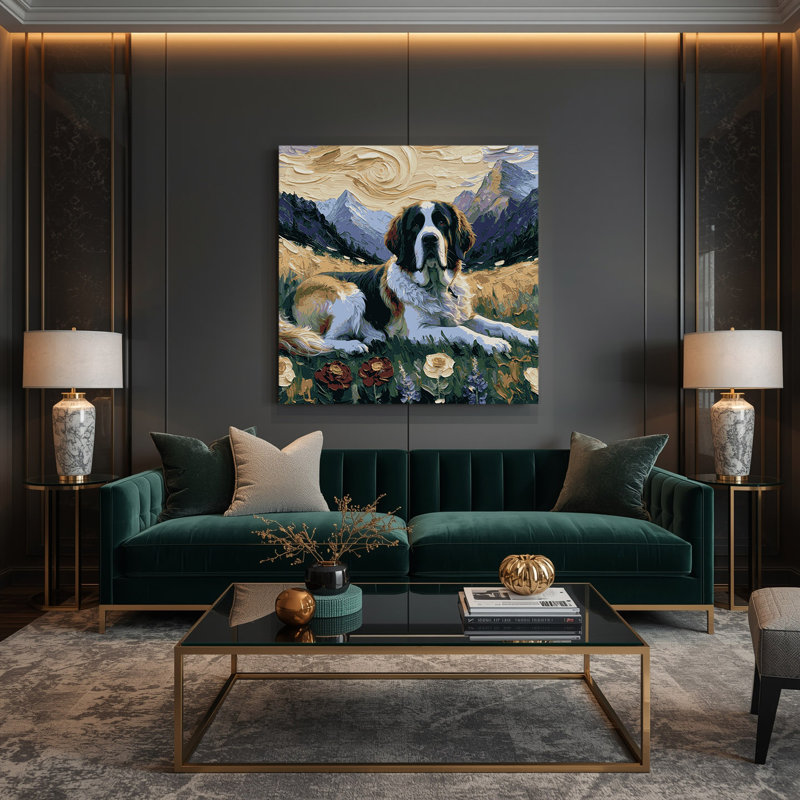 «Dogs Saint Bernard», art mural sur toile bleue, H 8 po x l 8 po