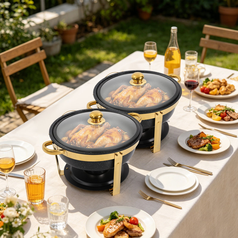 Lot de 2 chafing dishes, ensemble buffet chafing dish pour fête ou mariage, Black