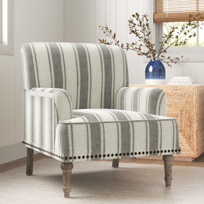 Battista Farmhouse Wooden Upholstered Armchair with Nailhead Trim