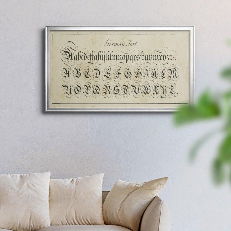 " Manuscript Sampler I ", 14.5" H x 26.5" W x 1" D, Silver Closed Corner Framed Canvas
