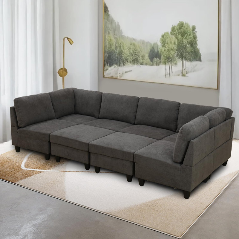 Canapé modulaire réversible de 104,5 po avec repose-pieds et repose-pieds, Brun