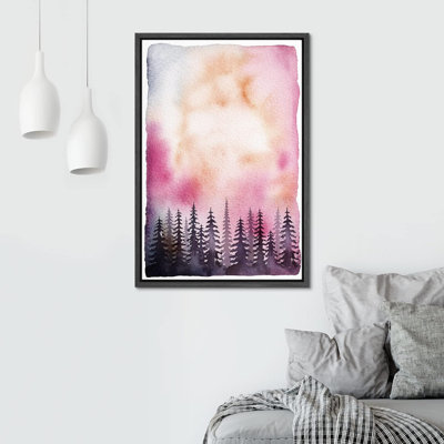 Paysage de forêt boisée "Ciel rose et mauve pastel sur pinède" sur toile
