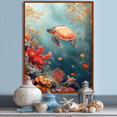 Aquarium Cossandra, tortue, corail, sanctuaire IV - tortue, art mural pour le salon
