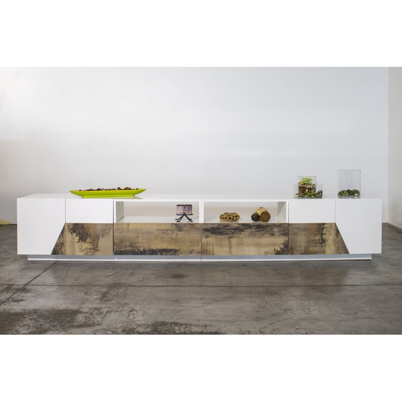 Unfinished TV Stand for TVs up to 88", Glossy White/Maple Pereira