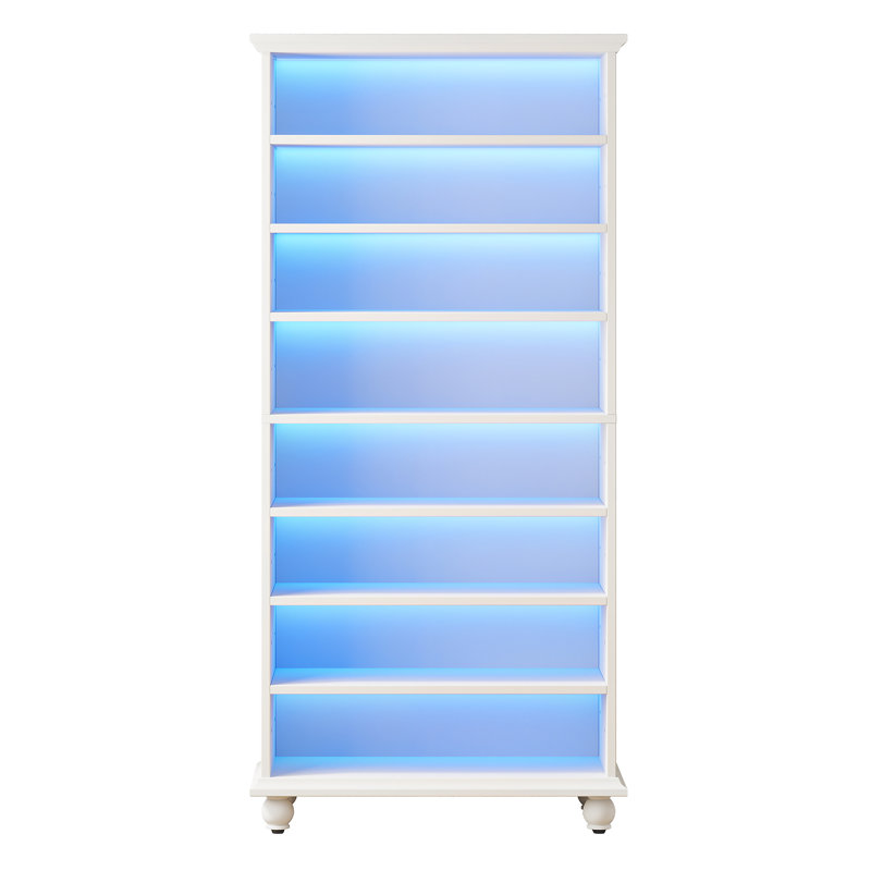 30 Pair Shoe Storage Cabinet with LED Lighting, White