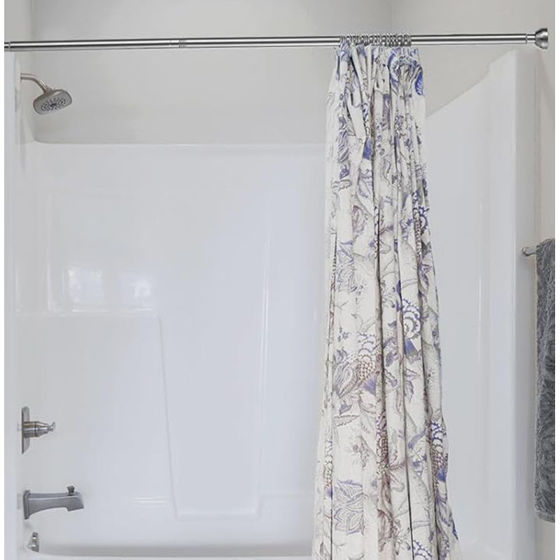 125cm Straight Tension Shower Curtain Pole & Hook Set, Silver