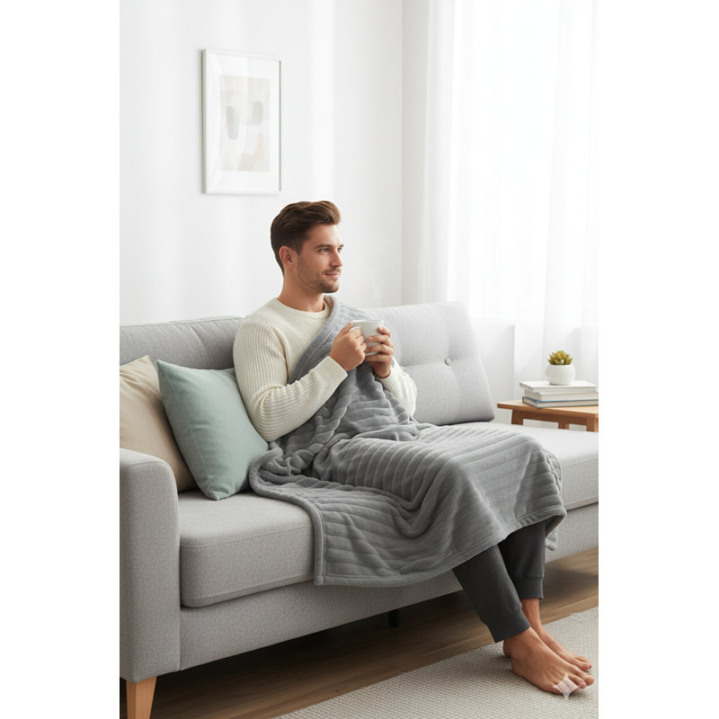 Ribbed Throw Blanket, Silver