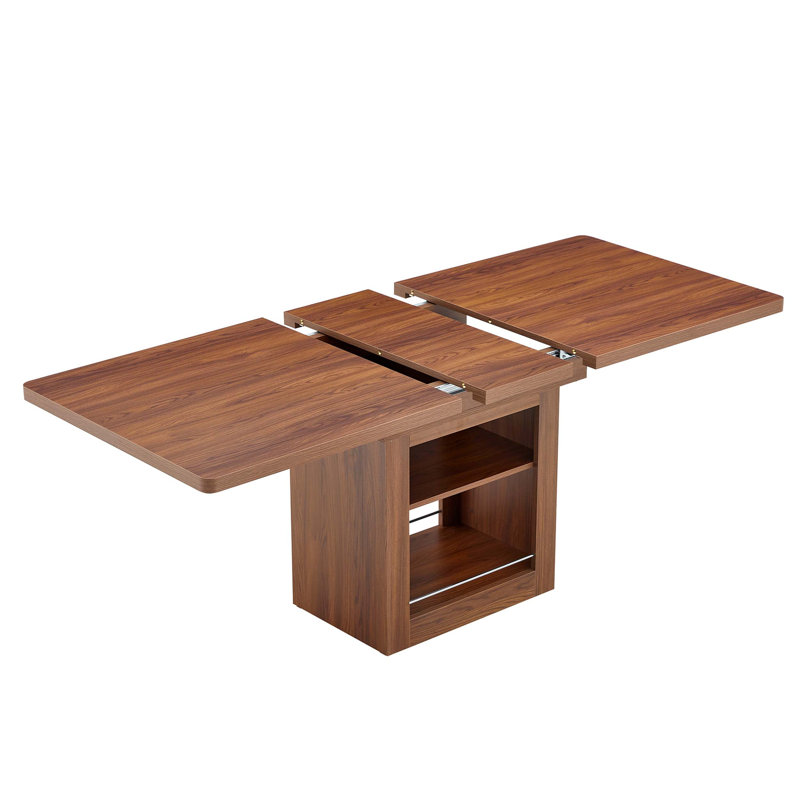 Table de salle à manger extensible rectangulaire avec rangement intégré, conception télescopique de 59 à 71 pouces pour 4 à 8 personnes.