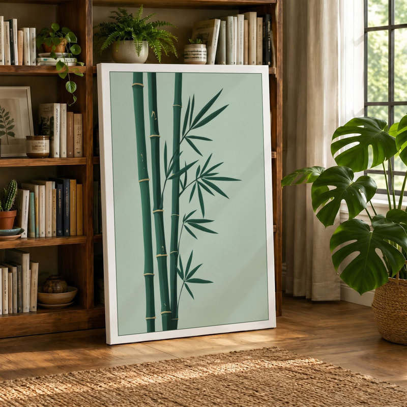 Bamboo Study Japandi - Wrapped Canvas, 24x16 - 61.0 x 40.6 cm, Ochre Border