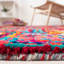 Tapis rouge / bleu en coton touffeté à la main Anaheim-765212771