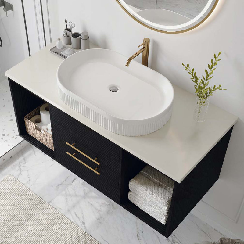 Meuble-lavabo mural 40 po avec lavabo ovale en céramique