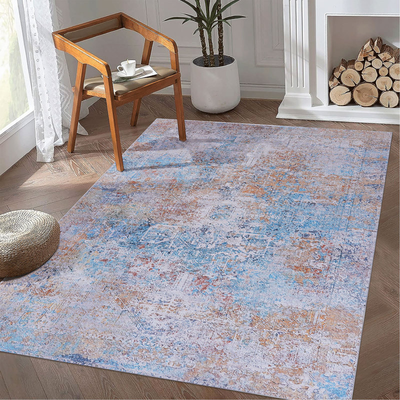 Yellow Washable Rug Area Rug, Rectangle 5' x 8'