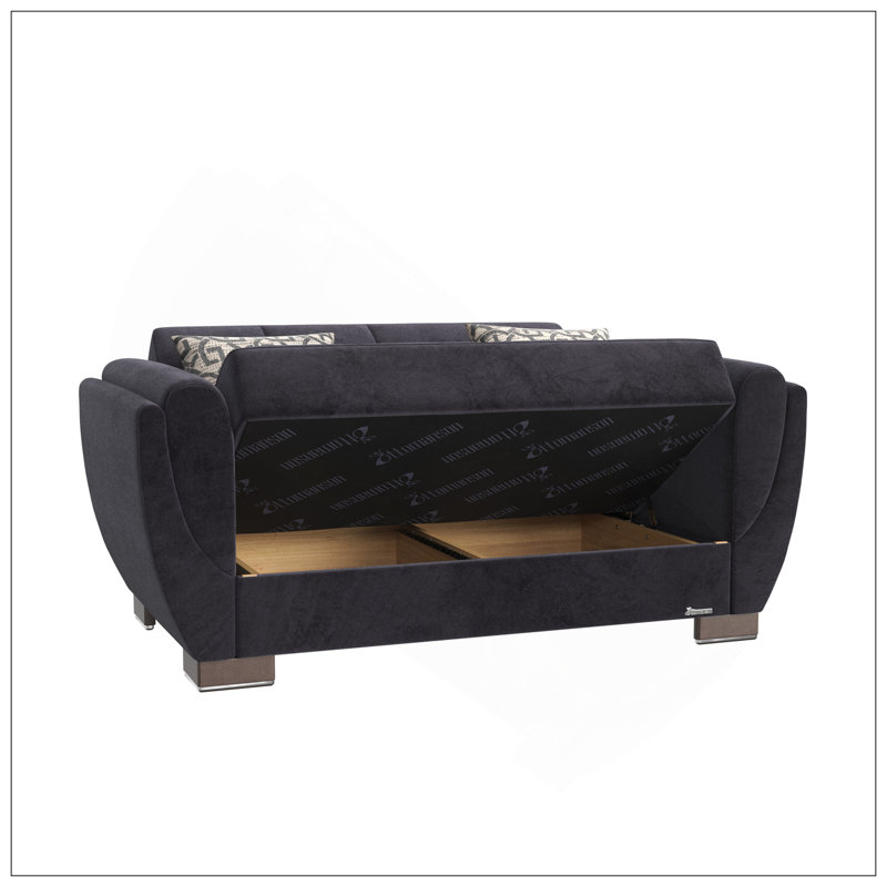 Causeuse convertible rembourrée avec rangement, microfibre noire, Tissu noir
