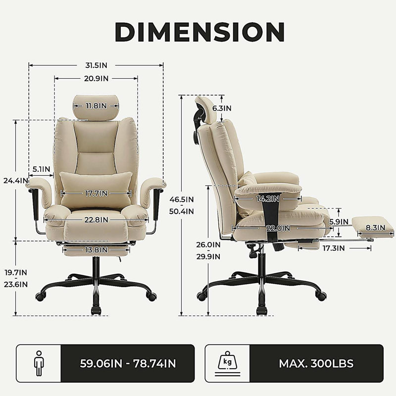 Office Chair PU Leather Computer Chair with Lumbar Support and High Backrest, Ergonomic Desk Chair with Liftable Headrest