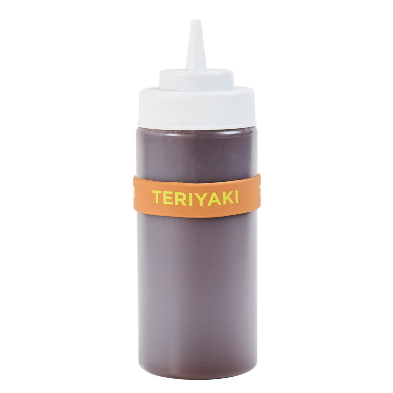  Bande en silicone pour bouteille à presser en silicone 10 pièces 2,75 pouces lavable au lave-vaisselle, bande d'identification Teriyaki Brown pour les condiments dans les restaurants