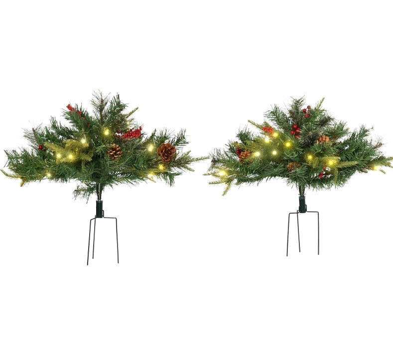 Arbre de Noël artificiel sans cordon avec lumières DEL blanc chaud, baies rouges, pommes de pin, pour entrée extérieure