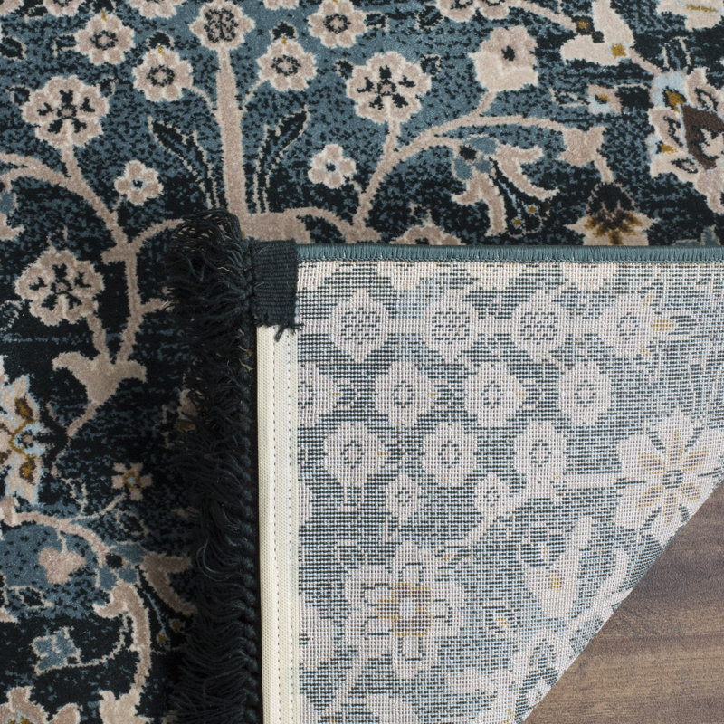 Tapis turquoise / crème Bristol Point, Rectangle 5 pi 1 po x 7 pi 6 po