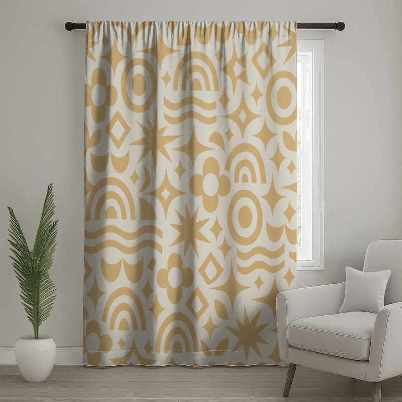 Rideaux, voilages et voilages à motif géométrique beige à motif d'étoiles - 1 panneau, 50" x 92" - 1 Panel, Sheer