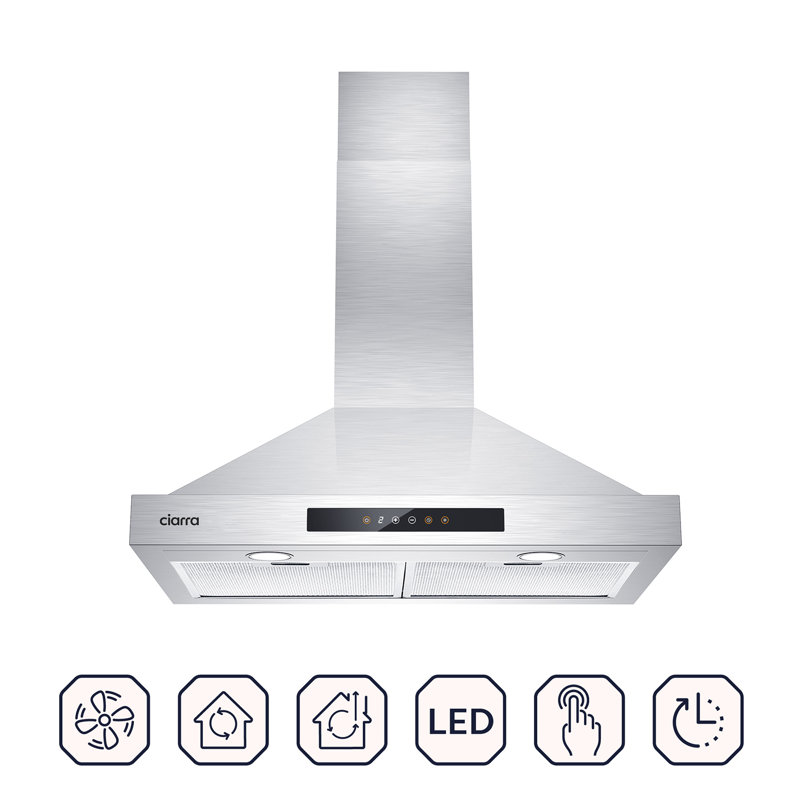 Hotte murale 30 po CIARRA, hotte de cheminée convertible 450 pi3 / min, commande tactile, arrêt différé, mode propre et frais, acier inoxydable, lumières DEL, filtres en aluminium allant au lave-vaisselle