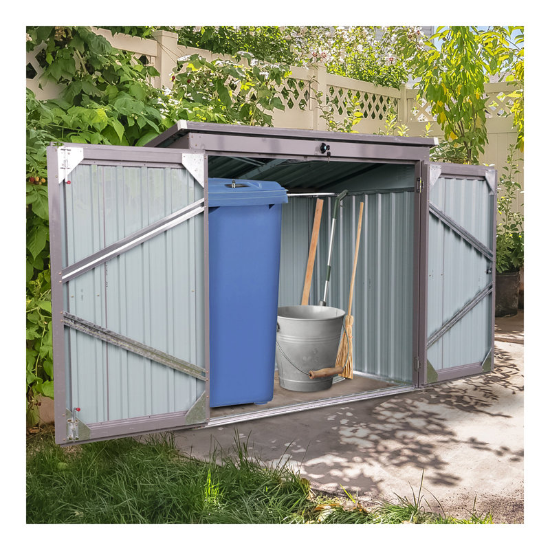 Garbage Bin Shed Stores 2 Trash Cans Metal Outdoor Bin Shed For Garbage Storage,Stainless Galvanized Steel, Bin Shed For Garden Yard Lawn Gray